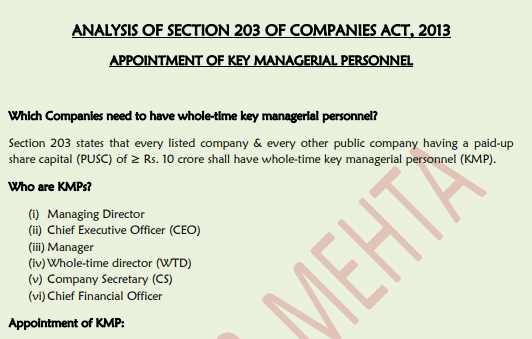 section 203 of the companies act 2013 read with rule 8a